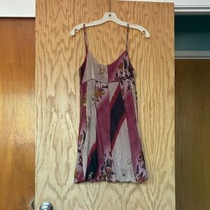 Boho Floral Embroidered Patchwork Silk Dress in Rose and Taupe